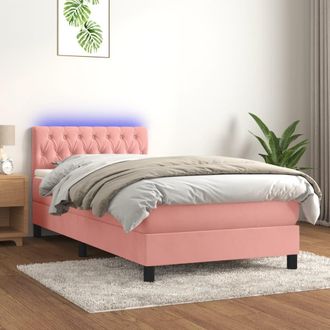 vidaXL Cama Box Spring Colch&oacute;n Y Led Terciopelo Rosa 90x190 Cm Vidaxl