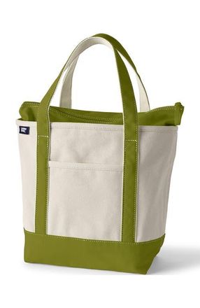 Lands End Zip Top Canvas Tote Bag in Natural/vintage Lime Green at Nordstrom, Size Medium