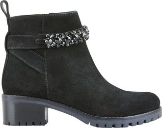 Cosmoparis Schoenen, Dames, Zwart, 37 EU, Su&egrave;de, Zwarte su&egrave;de enkellaars met strass