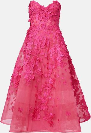 Monique Lhuillier Abito midi in tulle con applicazioni floreali