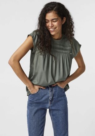 Vero Moda Kurzarmbluse VERO MODA VMDEBBIE PLEAT S/L TOP GA NOOS, Damen, Gr. XS, gr&uuml;n (laurel wreath), Web, Obermaterial: 100% Viskose, unifarben, normal taillen
