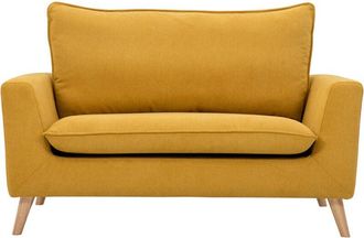 Miliboo Miliboo - Sof&aacute; N&oacute;rdico 2 Plazas De Tejido Efecto Aterciopelado Texturizado Amarillo Mostaza Y Madera Clara Jonas