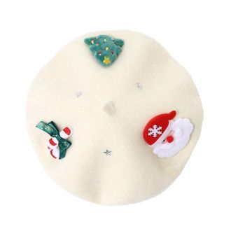 Generic Ladies Christmas Beret Elegant Vintage Hat Cozy Xmas Berets Cute Warm Winter Hats with Bow White