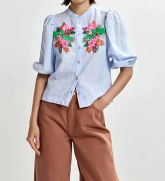 Essentiel Jaiden Embellished Shirt In Nile Blue