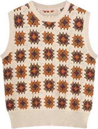Summum Retro Gehaakte Mouwloze Top - Dames - Ronde hals truien - Veelkleurig - M - Katoen - Truien & Vesten
