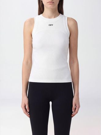 Off-white Sleeveless Slim Fit Top in Stretch Cotton with Logo