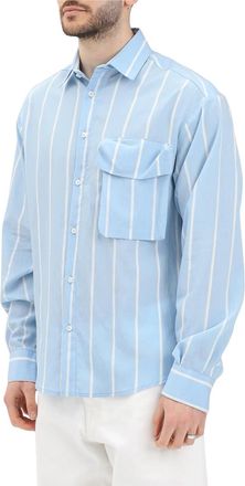 Yes London Light Blue Viscose Cotton Men Shirt