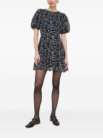 Silvian Heach puff-sleeve star-print dress - women - Polyester - 44 - Black