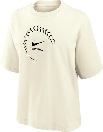 Nike Womens Swoosh Softball Boxy T-Shirt in White | W11668P488NKSB-SAI