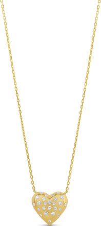SHYMI Scattered Stone Puffy Heart Necklace -.925 Sterling Silver, 14k Gold-Plated - Rhodium Plated, Cubic Zirconia Pav&eacute; Detailing, Adjustable Chain