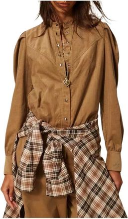 Twinset Myfo Fluweel Shirt - Dames - Overhemden - Bruin - M - Katoen - Overhemden