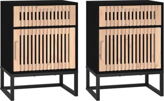 vidaXL Vidaxl - Bedside Cabinets 2 pcs Black 40x30x55.5 cm Engineered Wood&Iron