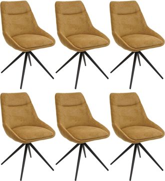Hhg Nunca Usado] Lote De 6 Silla De Comedor Hhg 066, Silla De Cocina Sill&oacute;n Silla, Giratoria Autoposicionable Metal Tela/textil, Amarillo Mostaza