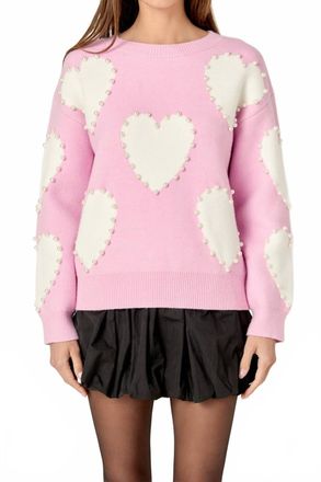English Factory Long-Sleeve Heart Sweater In Cream Multi