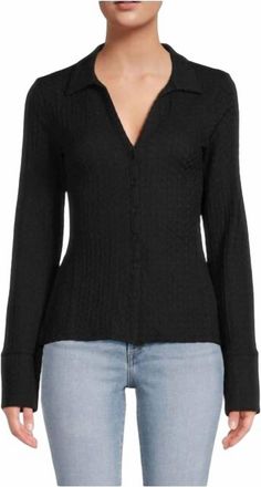 French Connection Tash Textured Button Front Top In Blackout