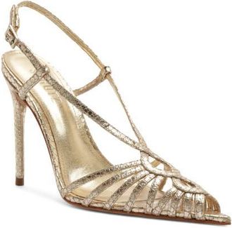 Schutz Seraphine Snakeskin Embossed Slingback Sandal in Platinum at Nordstrom, Size 7.5
