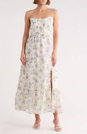 Blu Pepper Floral Strapless Dress in Dusty Blue Multi at Nordstrom Rack, Size Medium