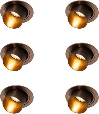 QAZQA Juego De 6 Focos Empotrables Modernos Bronce Oscuro Redondos Orientables - Installa Aluminio Adecuado Para Led Max. 1 X 10 Watt - Qazqa