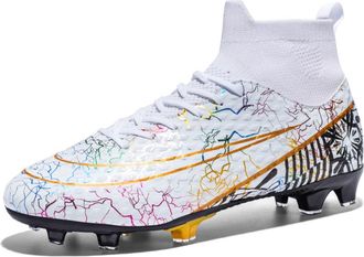 Generic Mens Breathable yin-yang Color high-top Long and Short Stud Training Football Shoes, Spikes -- White., 5.5 UK