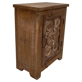 Wanderlust Deco Mesita De Noche De Madera Acabado Artesanal Marr&oacute;n 48x28x66 Cm