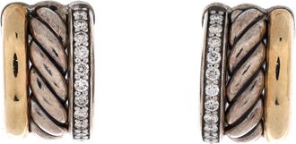 David Yurman DY Mercer Huggie Hoop Earrings Sterling Silver with 18K Yellow Gold and Diamonds