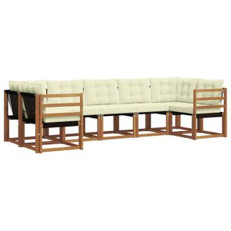 vidaXL Conjunto De Sof&aacute;s De Exterior Con Coj&iacute;n 7 Pcs Natural Y Crema Vidaxl