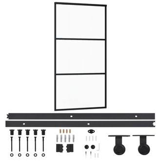 Berkfield Home Sliding Door with Hardware Set ESG Glass&Aluminium 102x205 cm in Black