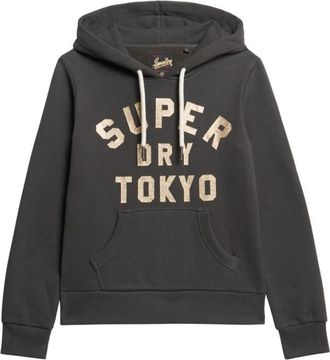 Superdry Glitter Grafisch Logo Hoodie Zwart - Dames - Hoodies - Zwart - XS - Hoodies & sweatvesten