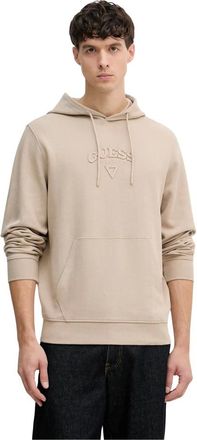 Guess Hoodies & sweatvesten, Heren, Beige, S, Katoen, Textured Patch Logo Hoodie