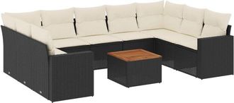 vidaXL Vidaxl - Set De Sof&aacute;s De Jard&iacute;n 10 Pzas Cojines Rat&aacute;n Sint&eacute;tico Negro