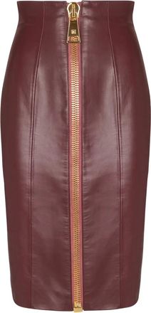 Balmain lambskin-leather zip-front mini skirt - women - Lambskin/Viscose/Cotton - 38 - Red
