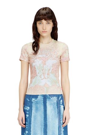 Diesel Animalier-print top with crystals - T-Shirts - Woman - Pink