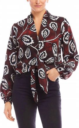 Fifteen Twenty Scarlet Long Sleeve Tie Front Top In Floral Print