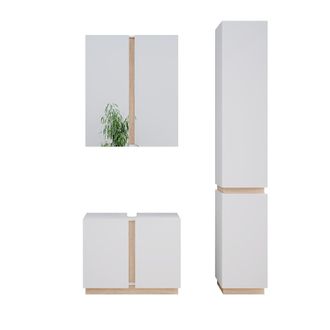 Vicco Conjunto De Muebles De Ba&ntilde;o Gloria, Blanco, 3 Partes, Con Mueble Alto