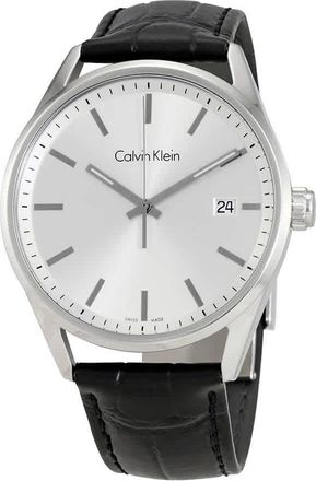 Calvin Klein Formality Silver Dial Black Leather Mens Watch K4M211C6