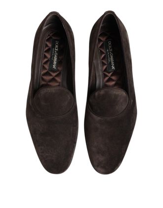 Dolce & Gabbana Mens Brown Velvet Leather Slip On Loafers Shoes