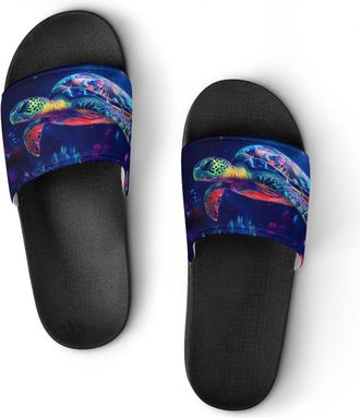 Generic Sea Turtle Jellyfish Shower Shoes Slipper for Women Men Beach Slippers Quick Drying Non Slip Open-Toe Sandals
