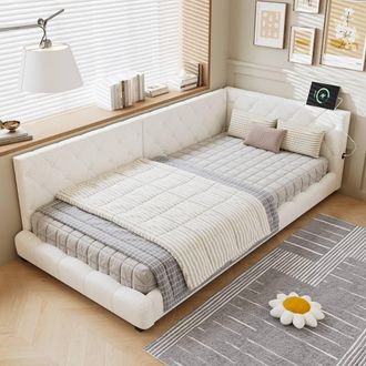 Matteo Upholstered Bed - Beige Velvet - Modern Single Bed