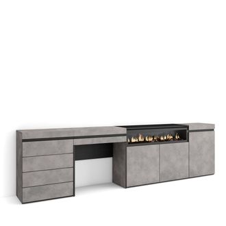 Skraut Home Aparador, Con Almacenamiento, 277x75x35 Cm, Dormitorio, Habitaci&oacute;n, Chimenea El&eacute;ctrica, C&oacute;moda, Cajonera, Tocador, Estilo Moderno, Gris Cemento - Skra