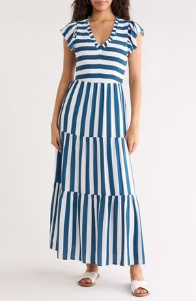 Sugarlips Vesper Sunfire Maxi Dress in Dark Blue-White at Nordstrom, Size X-Small