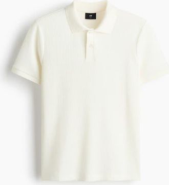 H&M Slim-fit Waffle-knit Polo Shirt in Cream at Nordstrom, Size Xx-Large