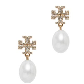 Tory Burch Kira Pav&eacute; Parel Oorbel - Dames - Oorbellen - Geel - ONE Size - Accessoires