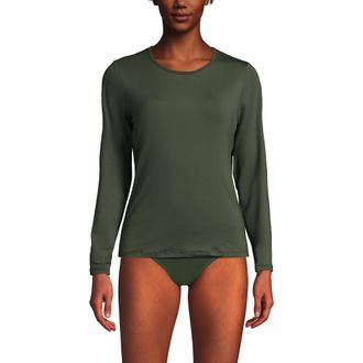 Lands End Plus Size Crew Neck Long Sleeve Rash Guard UPF 50 Sun Protection Swim Tee in Rich Olive Greens at Nordstrom, Size X-Large