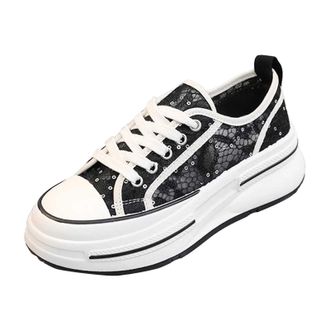 Generic Womens Fashion Platform Sneakers Breathable Mesh Glitter Athletic Casual Walking Shoes Lace Up Comfort Design Wedge Trainers for Women Girls Size 5 Me