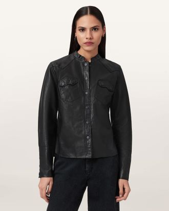 AllSaints Leather Rock Leather Shirt, Size: UK 14/US 10