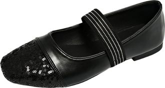 Generic Womens Fashion Sequin Slip On Casual Shoes Comfortable Solid Color Loafers for Everyday Wear (Black, 5.5)