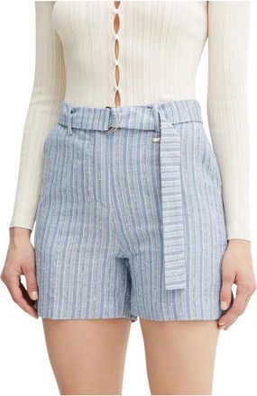 Fracomina Gestreepte shorts met riem - Dames - Bermuda - Blauw - XS - Katoen - Korte Broeken
