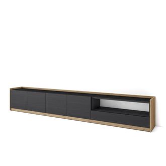 Skraut Home Mueble tv efecto madera negro y roble 310x37x50cm