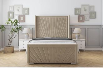 Sloomy Rutherford Coniston Bed Frame With 50 Upholstered Wingback Headboard in Cream | Size: Super King