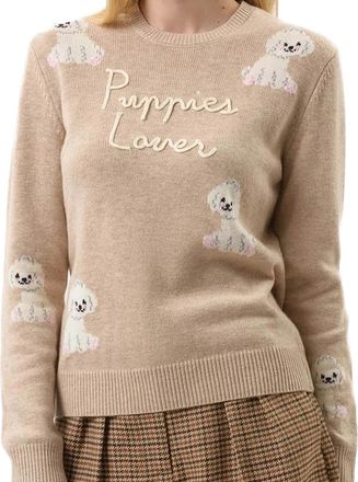 MC2 Saint Barth Beige Knit Sweater with Puppy Illustrations